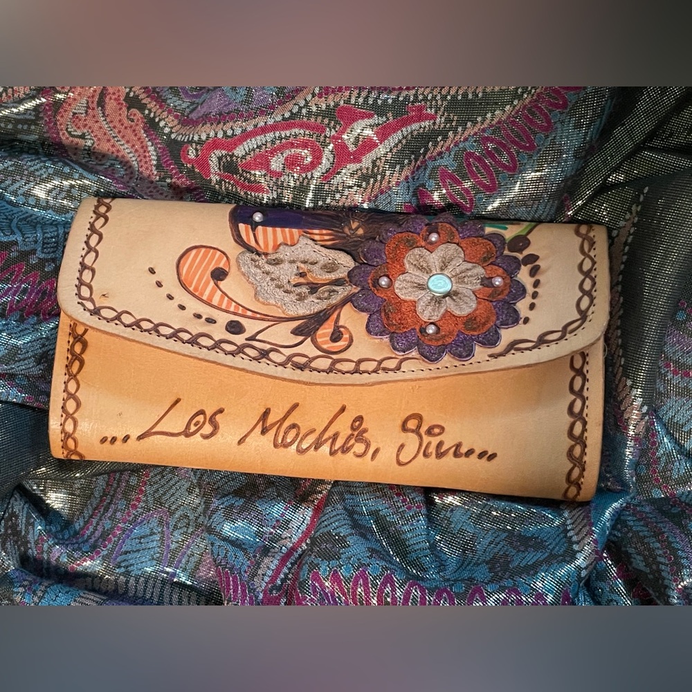 Handcrafted Floral Tan Clutch
